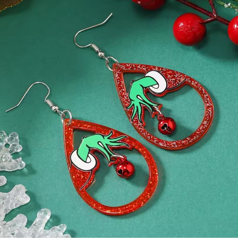 🔔🔔🔔3 for 12$🔔🔔🔔Festive Grinch Red and Green Teardrop Earrings